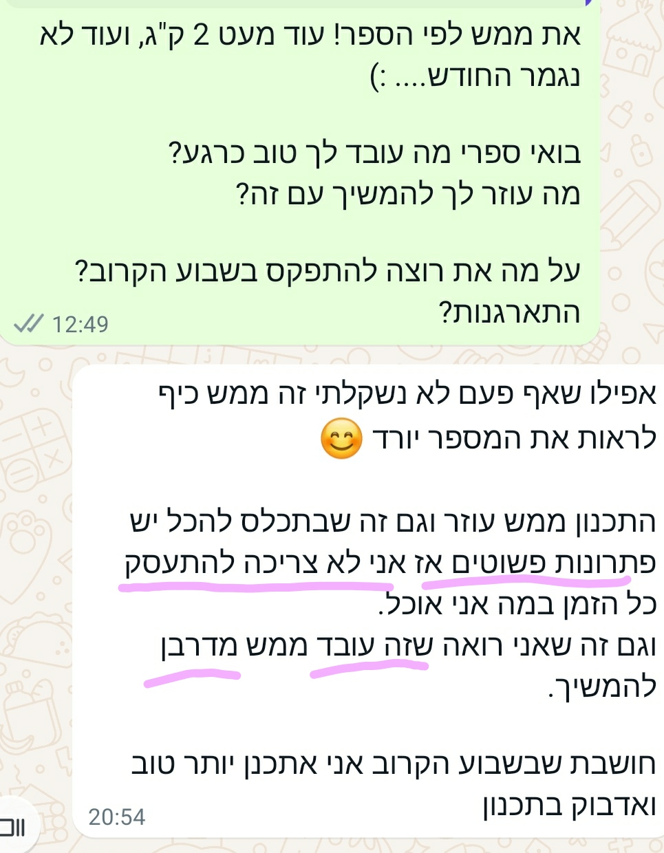 רחל רפאלי בתהליך. זה עובד ומדרבן. לא צריכה להתעסק עם האוכל